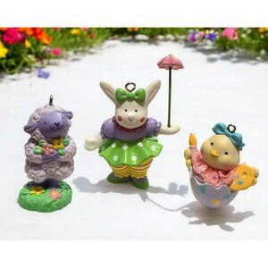 3 Vintage Avon Easter Ornaments Bunny Chick Egg Lamb Spring Figurines Decor 1991